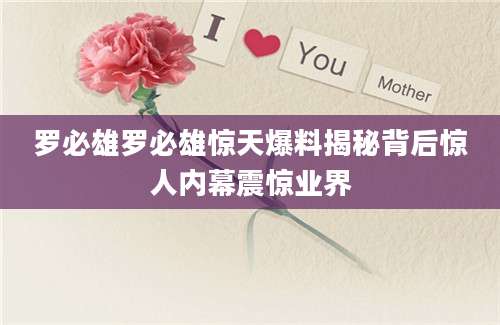 罗必雄罗必雄惊天爆料揭秘背后惊人内幕震惊业界